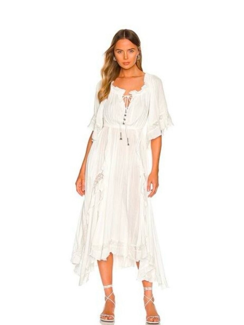 Free People Beach Bliss Maxi Dress Ivory Gauzy Boho Wedding Size XL Flaw